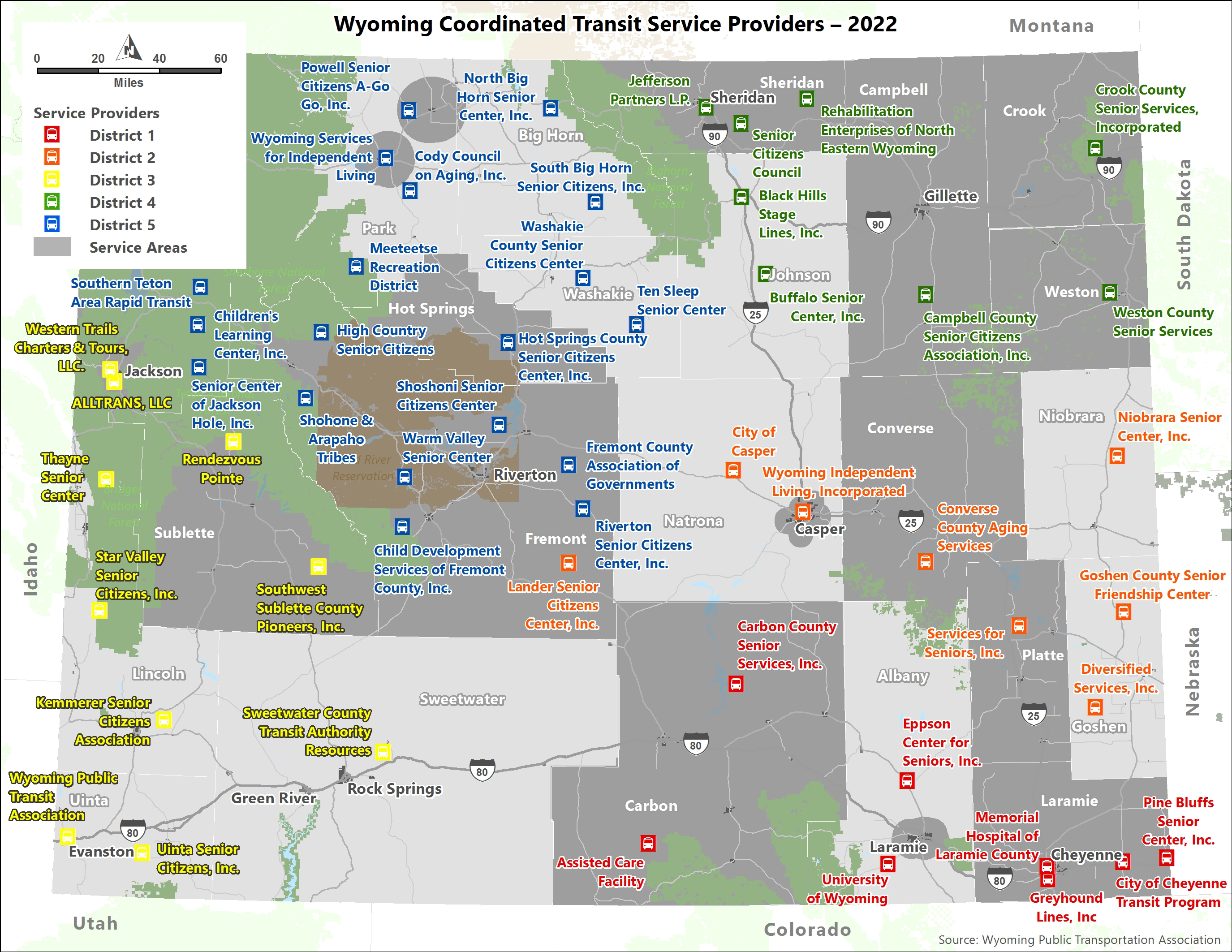 Map of Wyoming showing various service providers.